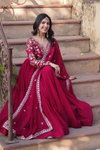 KA 1147 Faux Blooming Embroidery Work Gown With Dupatta Wholesale Online
